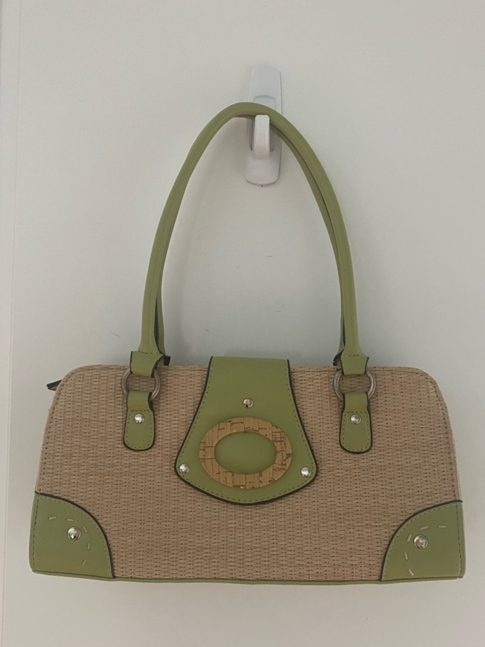 Vintage LOFT Green and Straw Handbag